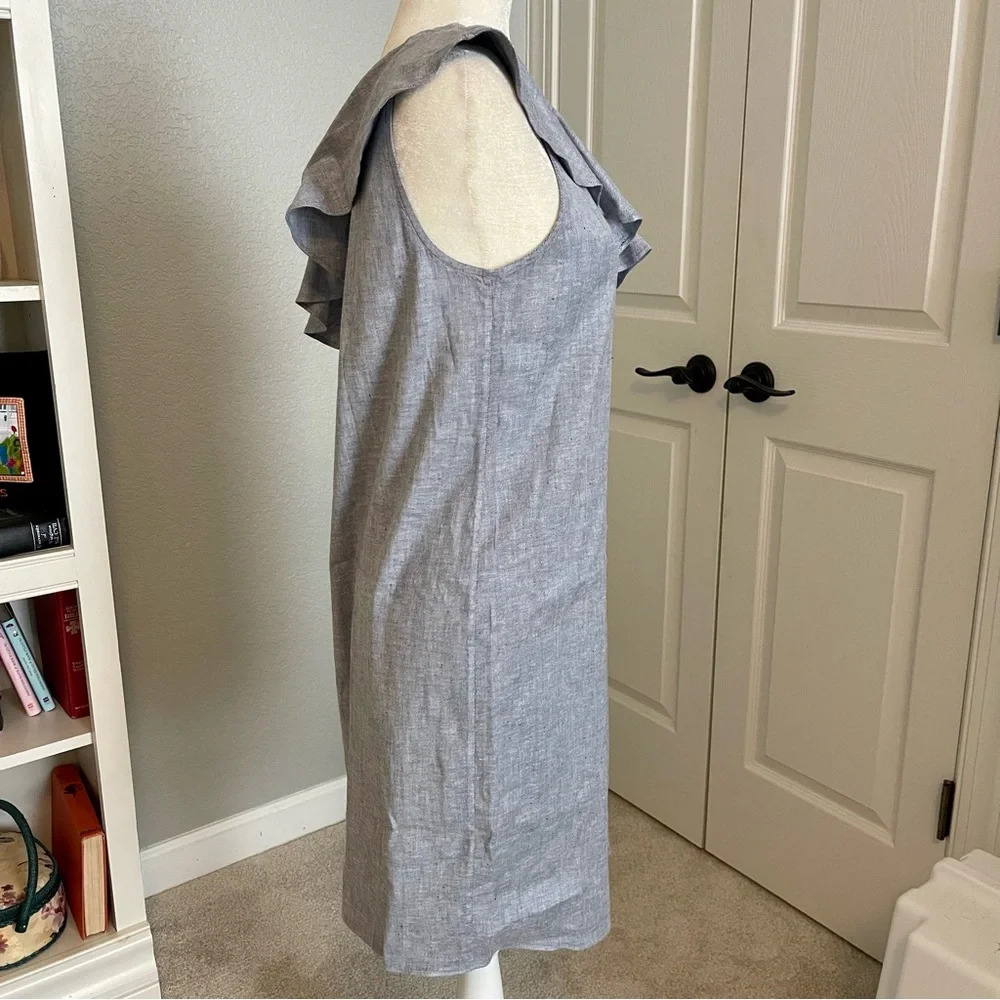 Theory Alexanda One Shoulder Ruffle Dress Light Denim Chambray Sz 8 - Picture 5 of 8